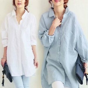 Kvinnors blusar skjortor etniska sociala kvinnors höst bomull linnor vit elegant skjorta full ärm kimono långa skjorta blusas kvinnors topp A431 230410