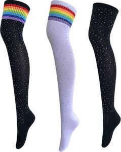 Womens Over Knee High Socks Sexy Sparkle Rhinestone Stockings Long Casual Stripe Sports Tube Socks