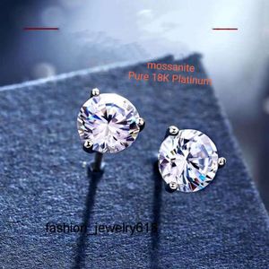 18k Platinum Mossanite Diamond Earrings Diamond Three Claw Earbone Studs s925 Sterling Silver Fashion Simple Women's Earrings New Trend