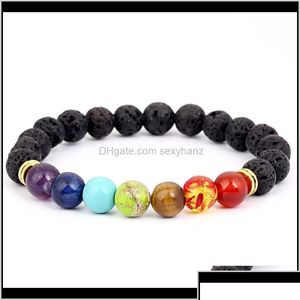 Beaded Strands Bracelets 7 Men Black Lava Healing Nce Beads Reiki Chakra Buddha Prayer Natural Stone Yoga Bracelet Wo Drop Delivery J Dh8Kz