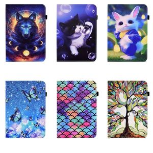 Butterfly Print Leather Wallet Cases For Ipad 10.9 2022 5 6 8 9 10.2 10.5 Pro 11 inch 2021 Air4 Fish Scale Rabbit Wolf Cat Flower Shockproof Card Slot Holder Flip Cover Pouch