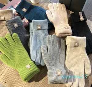 Coppia di guanti da sci Guanti per etichettatura lavorati a maglia in pura lana Touch screen esposto alle dita Stile Xiaohongshu Erba Autunno Inverno a prova di freddo