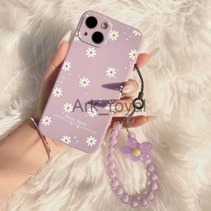 Cell Phone Cases Full screen wildflowers Pattern Phone Case With Purple Beaded Lanyard For iPhone 14 13 12 11 Pro Max Mini XR XS Max X 8 7 Plus J231110