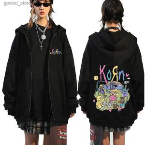 Moletons masculinos Moletons Korn Cartoon Rock Band Música Zipper Hoodie Masculino Feminino Vintage Metal Gótico Oversized Zip Up Moletom Streetwear Jaquetas Q231110