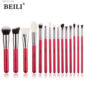Make-up-Pinsel BEILI Make-up-Pinsel-Set, 15-teilig, roter Griff, professionelles Naturhaar, Lidschatten, Puder, Augenbrauen, Foundation, Kosmetikpinsel Q231110