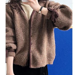 Kobiety damskie 2023 Kobiety Jumn Knitted Knitt V-Dred-Neck Singer Sweter Sweter Cardigans Beige Tops Lose Style