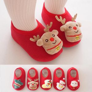 Första Walkers Christmas Baby Socks Shoes Born Warm Anti-Slip Crib Floor Children Boy Toddler Foot Girl Spädbarn Söta Xmas barn tofflor