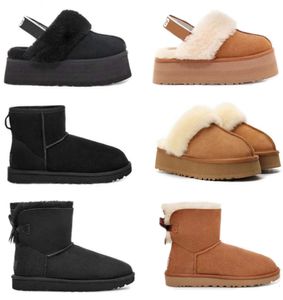 Designer pluizige snowboots mini dames winter Australië platform ug laars bont pantoffel enkel wollen schoenen schapenvacht echt leer klassiek merk casual zacht buiten