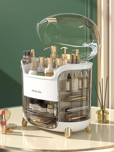 Aufbewahrungsboxen Make-up-Organizer mit großer Kapazität Desktop-Kosmetikbox mit staubfreier Abdeckung, Pinsel, Lippenstifthalter, wasserdichte Kosmetik