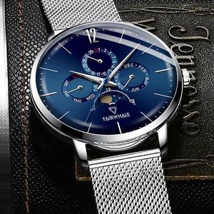 Наручные часы Mark Fairwhale Мужские многофункциональные кварцевые часы Фаза Луны Наручные часы Классические деловые простые часы для мужчин Reloj Hombre 5330