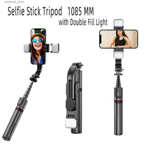 Selfie Monopods 1085MM Sem Fio Selfie Stick Tripé com Luz de Preenchimento Remoto Liga de Alumínio Dobrável Suporte de Suporte de Telefone Portátil para Smartphone Q231110