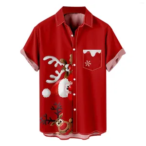 Men's Casual Shirts Christmas Theme Male Santa Gift Short Sleeve Shirt Mens Printing Button Lapel Top Blouse Roupas Maculinas