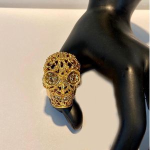 Cluster Rings Fashion Decadent Aesthetics Crytal Skull Ring Unique Gold Color Punk Jewelry For Women Men Gift