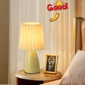 Table Lamps PHYVAL Korean Pleated Lamp Ceramicrattan For Living Room Home Decoration Tricolor LED Bulb Vintage Bedside