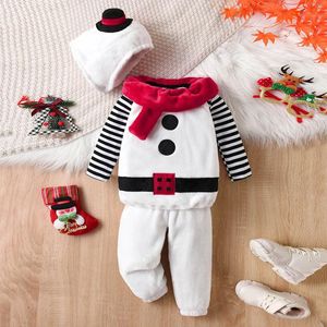 Set di abbigliamento Bambini Pupazzo di neve di Natale Cosplay Ragazzi Ragazze Vestiti a maniche lunghe Costume in pile caldo Anno Natale Top Gilet Pantaloni Cappello Abiti