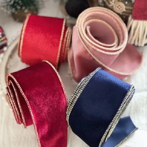 Gift Wrap 2" 50mm Polyester Velvet Ribbon For Handmade Bowknot Christmas Home Party Decorations Bouquet Wrapping Satin Cloth Tapes 231109
