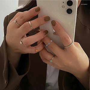 Cluster Rings Round Metal Ring Sets Engagement For Women Girl Wedding Jewelry Knuckle Finger Set Thin Gift 2023 Summer