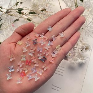 Presentförpackning 50st 3D harts fjäril glitter ab nagelkonstdekorationer charm diy polska manikyr naglar tillbehör