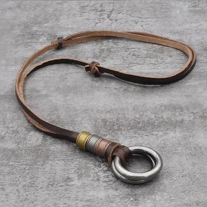 Pendant Necklaces Men Women's Trible Multi-layer Vintage Double Circles Leather Weaved Punk Necklace Fashion Jewelry