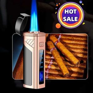 Tändare USB Plasma Laddning Electronic Butane Windproof Lighter Luxury FingerPrint Touch Sensor Jet Turbo ficklampa 3 Flame Men's Present