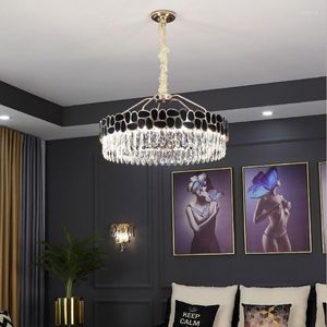 Chandeliers Design Creative Black/Gold Hall Bedroom Crystal Round Chandelier Modern Rectangular Dining Room Brilliant