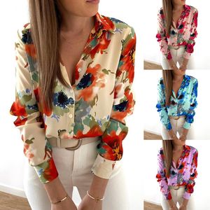 Floral Blouse Women Turn-down Collar Long Sleeve Fashion Plus Size Casual Blouses Elegant Lady Office Work Shirts Tops