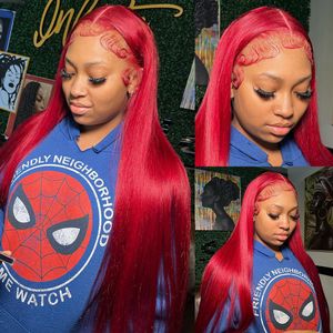 Burgundy HD przezroczyste krótkie bob ludzkie peruki włosy peruwiańskie 99J czerwony prosta syntetyczna koronkowa peruka dla kobiet wstępnie wyskakujących