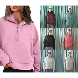 Crop hoodies for women Hoodies Womens lulu Scuba hoodies Oversized half zip cropped Sweatshirts Fleece gym sportswear with Pockets Thumb Hole lululemen's Autumn