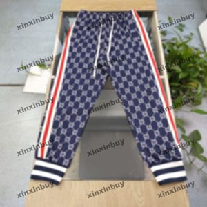 xinxinbuy men women designer pant webbingダブルレタージャックジャクアードセットニット春夏カジュアルパンツブラックブルーグレーxs-2xl