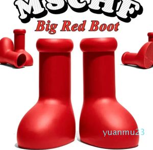 Дизайнерские Mschf Мужчины Женщины Резиновые Сапоги Большие Красные Сапоги Eve Rubber Astro Boy Репсы Сапоги выше колена Мультяшная обувь на толстой подошве