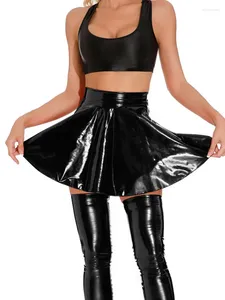 Skirts Sexy Ultrashort Pleated For Women Oil Shiny PU Faux Leather Streetwear Costume Micro Mini Dance Ball Outfits