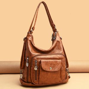 أكياس مسائية 3 في 1 نساء في الظهر حزمة Bagpack عتيقة Women Bag Bretro Pu Leather Leather Ladies Casual Designer Counter Bag Bag Women's Handbag SAC 230410