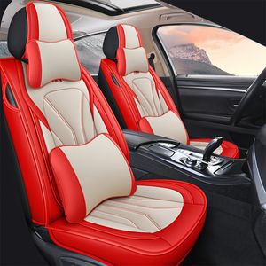 Nappa Car Seat Covers Breathable Waterproof Faux Leather Auto Cover Fit for Cars SUV Truck Sedan,Universal Full Seat Beige +Red