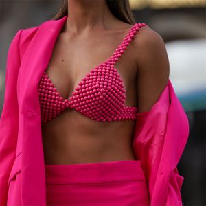 Canotte Canotte Canotte fatte a mano Reggiseno con perline di perle Top per le donne Cinghie Eleganti Crop Party Streetwear Summer Beach Body Cover 230410