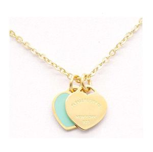 Hänge halsband design varumärke hjärta kärlek halsband för kvinnor rostfritt stål tillbehör zirkongrön rosa smycken gåva droppe leverera dhyuu52