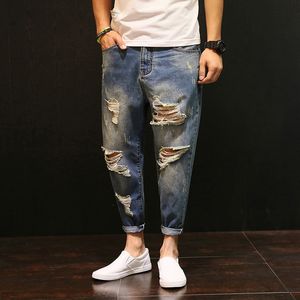 Mäns jeans Herrens fickhål Denim Pants Men's Distressed Backyard Jeans Super 42 Hip Hop Cut Jeans Do Old Style Jogger A60504 230410