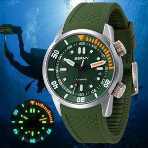 Zegarek Berny 20BAR Diver Men Men Watch Mechanical Watch Miyota 8215 Super Luminous Sapphire Swiming Automatyczne silikonowe zegarek wiatru