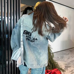 Designer women's clothing 20% off Shirt High Edition Family Double Graffiti Hand-painted Letter Print INS Net Red Unisex Denim Jacket for Men Women