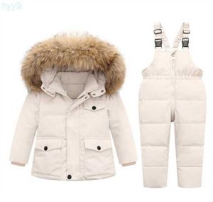 Conjuntos de roupas Parkas masculinas para meninos, meninas, bebês, pele real, com capuz, parka, jaqueta, quente, casaco infantil, roupa de neve, neve, roupas infantis, mueo