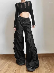 Spodnie damskie Europejskie dziewczęta luźne mopujące foldory o wysokiej strukturze plisowane szerokie nogawki długi punk czarny wszechstronny