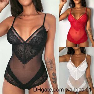 2020 nuove donne di modo un pezzo tuta in pizzo maglia babydoll tuta con scollo a V cinturino vedere attraverso tuta Teddy Lingerie intimo 4103