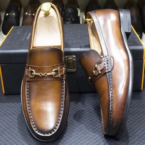 Dress Shoes Classic Italian Style Mens Metal Chain Loafers Genuine Leather Slip on Dress Shoes for Men Casual Business Wedding Formal Shoes 231110