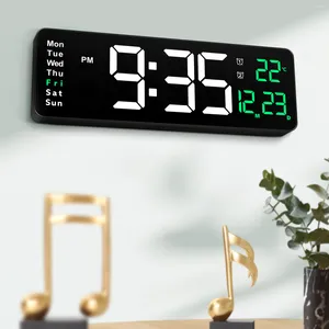 Wall Clocks Clock Digital Led Calendar Large Modern Display Date Temperature Outdoor Alarm 3D Bedroom Mount 16In Big Classroom