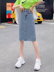 Skirts Ultra thin blue women's skinny jeans high waist denim wash street clothes split type women's elastic pencil summer autumn 230410