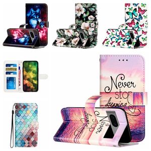 Google Pixelのヒョウ革の財布ケース8 Pro 7 7a 6a Xiaomi 13 Pro Lite Redmi Note 12 Moto G73 G13 E13 E22 G62 G60 4G Butterfly Flower Animal Holder Flip Cover Pouch