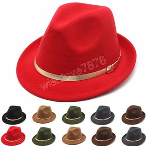 Zimowe mężczyzny solidny kolor krótka wełna poczuła Jazz fedora czapki eleganckie mężczyźni kobiety szerokie grzbiet panama cap cap