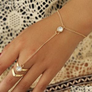 Chain Gold Big Crystal Ring Bracelet for Women Wrist Rhinestone Jóias Moda Moda de Boltores Bulgoras Femininas Link para Ornamentos Dhgarden Dhomt