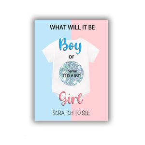 グリーティングカードの性別は、青またはピンクの女の子の少年妊娠発表231110からスクラッチを傷つけます