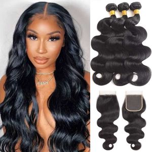 Hair Wigs Brazilian Body Wave Bundles With Closure Cheap Grade 12A Indian Virgin Unprocessed Human Raw Hair Weave Bundles With 4x4 HD Lace 0410