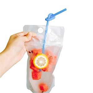 Clear Drink Pouches Bags frosted Zipper Stand-up Plastic Drinking Bag with straw with holder Reclosable Heat-Proof LL